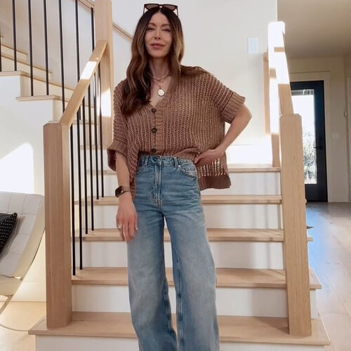 Oversize Ajour-Strickjacke mit Knöpfen